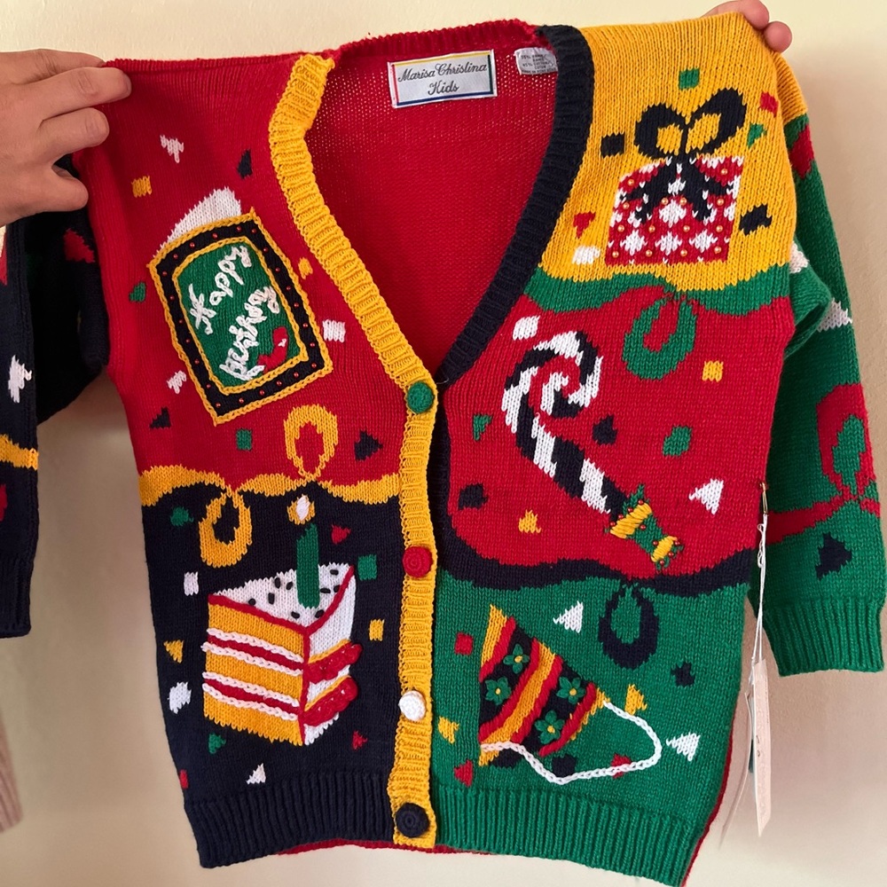 Marisa Christina Kids Sweater Hand Knit Cardigan Happy Birthday sz large - Picture 8 of 10